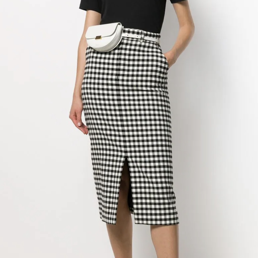 AMI PARIS Gingham Midi Skirt
